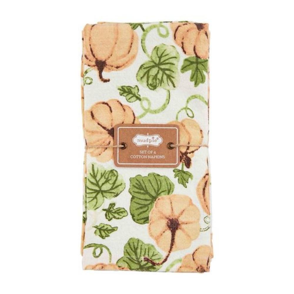 MUD PIE NWT 4pc 100% cotton orange pumpkin napkin set